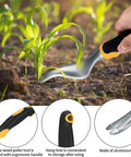 Using Twin Pack Hand Weeder Tools Kit With V-Shaped Forks Stainless Steel Manual Weed Puller Set For Garden in soil.