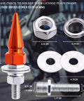 Spike License Plate Screw Fasteners Kit with orange 1.24in spike bolt, nuts, washers, 6mm thread for vehicles