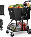 Heavy Duty Grocery Cart On Wheels With Seven Inch Dual Bearing Rubber Wheels And 360 Degree Swivel Brakes