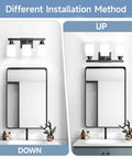 Straight Up Solid 3 Light Bathroom Vanity Lights With Square Frosted Glass Shades Matte Black Wall Sconces for mirror, showing 2 installation methods.