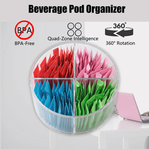 Snag This Smooth Spinning Four Section Drink Packet Organizer With BPA Free Clear Plastic Material for coffee and sugar packets.