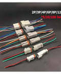 Pro Grade Hella Weatherproof Auto Connectors With 18 AWG 15Cm Wires For Rock Solid Wiring Harness Repairs 12 Pin Male Female Spade Terminals Smooth Seal 100 Set Bulk Pack connectors with wires in various sizes.