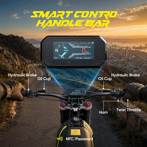 Heavy Duty 16000 Watt Electric Dirt Bike For Adults, real 72 Volt 40 Amp lithium battery display on smart control handlebar.
