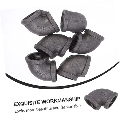 Six Piece Industrial Elbow Cast Iron Pipe Connector Set For Plumbing And HVAC, 3/4 Inch Hose Connectors, Heavy Duty Iron Fittings