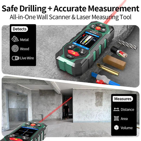 10 In 1 Stud Finder And Wall Scanner With Laser Tape Measure And Digital Level For DIY Renovations, Heavy Duty Wall Scanning, Precise Detection, 131ft range