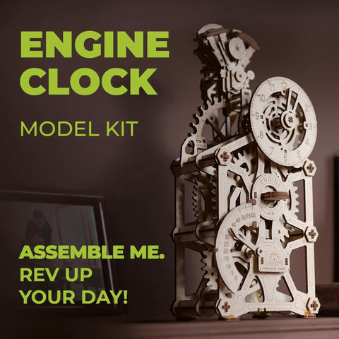 Engine Clock 3D Puzzle Kit With Moving Pistons, Auto Theme Mechanical Clock, DIY Steam Engine Gear, 11.8 Inch Tall