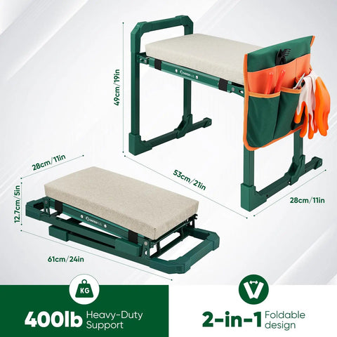 Garden Kneeler And Seat For Easy Potting, Weeding And Outdoor Tasks, Heavy Duty Foldable Stool With 10 Inch Thick Pad, Extendable Legs, Tool Bag And Storage Pouch, Perfect Gift For Women Moms Seniors.
