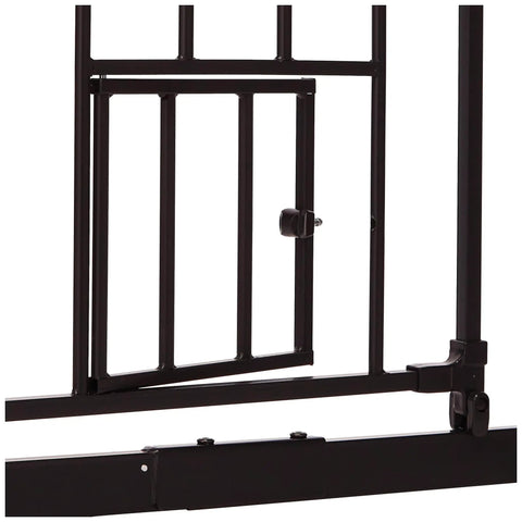 Detail of Home Design Extra Wide Walk Thru Pet Gate With Small Pet Door 10x7, Decor Hardwood Look, 30 Inch Tall, Pressure Mount