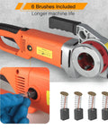 Npt Pipe Threader Machine 2300W With Six Hss Dies For One Half To Two Inch Conduit showing electric tool and replacement brushes.