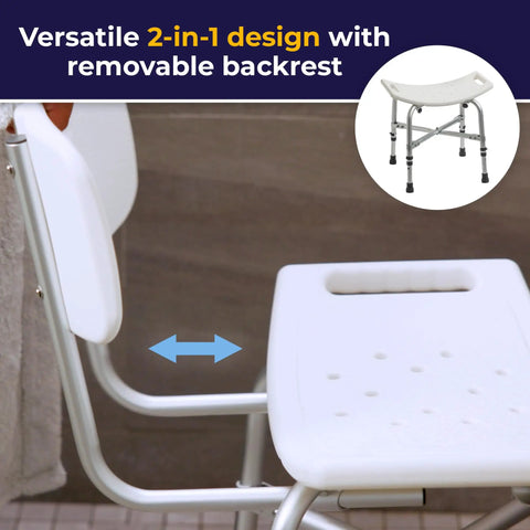 Bariatric Heavy Duty Bathroom Bench With Back Rest No Slip Shower Chair Gray Built To Last Safe For Seniors And Disabled Bathrooms Perfect For Tub Or Shower Use At Home with removable backrest