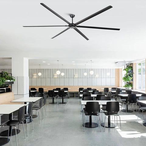Massive 120 Inch Industrial Black Ceiling Fan With No Lights Ultra High Airflow 36000 CFM for large modern dining area