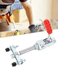 Push Pull Clamp With Double Heads For Welding And Router Tables shown with red ergonomic handle