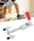 Ultimate Double Ended Iron Push Pull Clamp For Welding Jobs And Metal Shaping Tasks Offers Secure Grip With Adjustable Rubber Heads For Vertical Or Horizontal Use In Any Heavy Duty Shop Setting, featuring red handle and iron build.