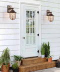 White house entry with Smart Dusk To Dawn Sensor Outdoor Wall Lantern In Nautical Style Waterproof Wall Mount Sconce with bronze finish