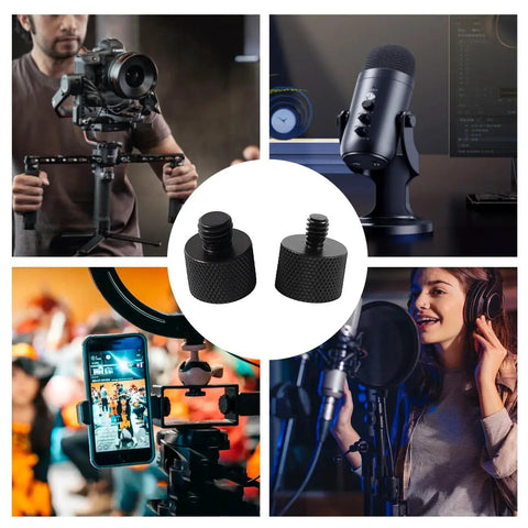 Slick 1/4 Male To 3/8 Female Thread Adapter With Double Head Stud Bolt on camera gear, fits light stands and tripods.