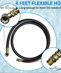 Air Tank Valve Kit With Safety Manifold And 0-200 PSI Gauge, 4 Ft Air Hose, Thread Seal Tape, Grab-and-Go Portable Tank Repair Set, 3 Piece Easy Fix For Quick Leaks And Maintenance: 4 ft flexible hose with 1/4 NPT chuck and 1/4 MNPT thread