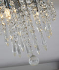 Close-up of Mini Crystal Chandelier Two Lights Flush Mount Ceiling Light showing acrylic crystals and LED bulbs