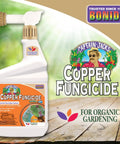 Captain Jack's Copper Fungicide 32 Oz Ready To Spray Liquid Disease Control For Organic Gardening bottle on wood surface