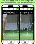 Portable Golf Launch Monitor And Home Simulator For Swing Analysis, Practice Like A Pro With 3D Driving Range displayed on phone
