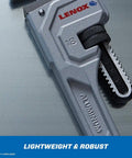 Ultralight Aluminum Pipe Wrench 18 Inch Pro Grade With Forged Wide Jaws, High Torque, I Beam Design, Quick Bite Teeth displayed