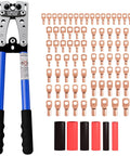 Battery Cable Lug Crimping Tool Set For AWG 10 Up To One Zero With Rotating Die, 78 Copper Lug Ring Terminals, 110 Heat Shrink Tubing