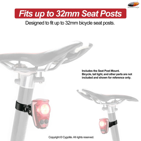 Seat Post Mount For Hypershot, Hotshot Pro, And Hotshot Bicycle Taillight Series attached to bike seat post