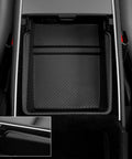 Tesla Model Y And Model 3 Center Console Organizer Tray With Carbon Fiber Main Tray And Hidden Storage, installed view