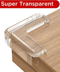 Thick Silicone Baby Proofing Corner Protectors And Soft Edge Bumper Strips That Stick Like Crazy For Super Safe Kids Rooms and No Real Stress Parenting Wins, clear silicone corner guard on wooden table.