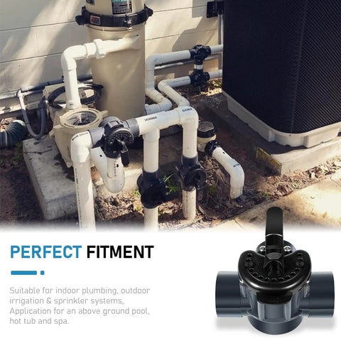 2 Inch 3 Way Diverter Valve for Ground Pool and Spa Systems Replace Part 263028 3 Port Valve installed in plumbing system.