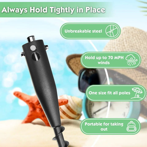 Heavy Duty Steel Beach Umbrella Sand Anchor No Dig Ground Stake with benefits highlighted
