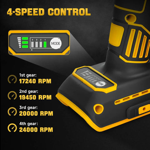 Cordless Die Grinder Made As A Heavy Hitter With No Strings Attached Plays Nicely With Dewalt 20V Packs 24000 RPM Brushless Motor 4-speed control panel