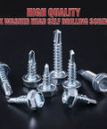 Zinc Plated Hex Washer Head Self Drilling Sheet Metal Screws Assortment Kit displayed on a dark surface