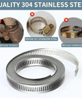 Durable 304 Stainless Steel Hose Clamp Assortment Kit With Adjustable Worm Gear Band Strapping For Reliable Mechanical Grip And Rigid Core Construction That Holds Firm Under Pressure Without Slipping. 304 stainless worm gear hose clamp roll