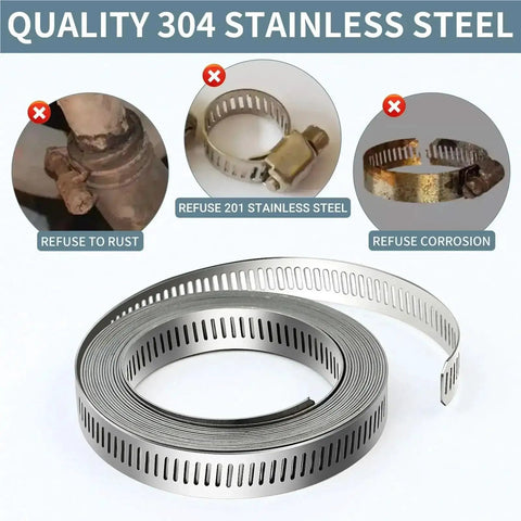 Durable 304 Stainless Steel Hose Clamp Assortment Kit With Adjustable Worm Gear Band Strapping For Reliable Mechanical Grip And Rigid Core Construction That Holds Firm Under Pressure Without Slipping. 304 stainless worm gear hose clamp roll