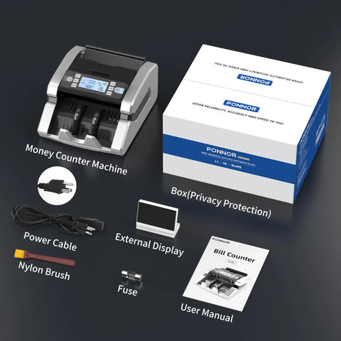 Heavy Duty Cash Bill Counter Machine With Hassle Free Automated Counting And Rock Solid Uv Magnetic Infrared Anti Fake Detection Tech displayed with accessories.