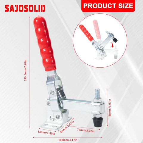 Vertical Toggle Clamp Beefy Heavy-Duty Steel Hold Down Clamp With Quick Release 440 Lbs Capacity 2 Pack Industrial Workholding Tool