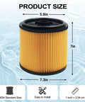 Dimensions of 2 Pack Replacement Cartridge Vacuum Filter For 5 To 20 Gallon Wet Dry Vacs VBV1210 Compatible Shop Vac Filter shown