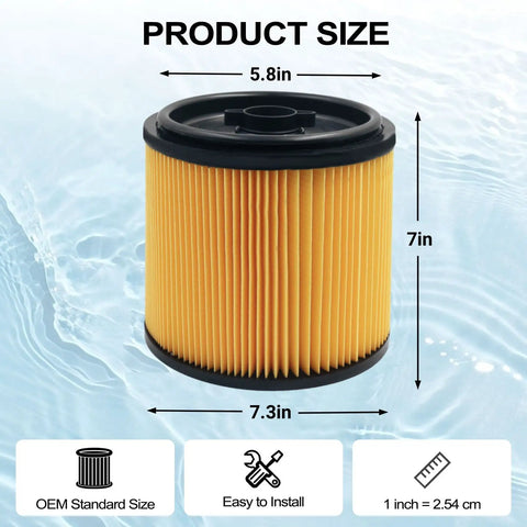 Dimensions of 2 Pack Replacement Cartridge Vacuum Filter For 5 To 20 Gallon Wet Dry Vacs VBV1210 Compatible Shop Vac Filter shown