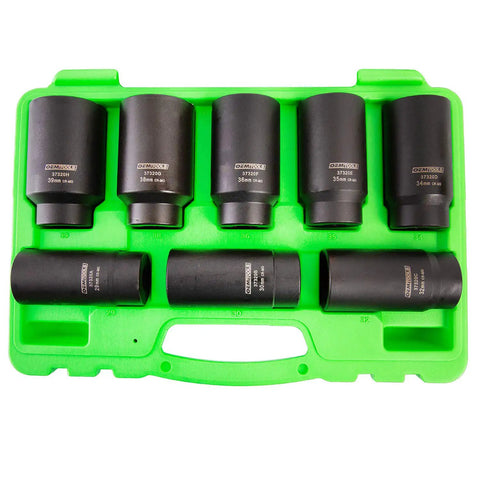 Impact Axle Nut Socket Set 1/2 Inch Drive, 6 Point, 8-Piece Metric Sockets 29mm To 39mm With Storage Case displayed
