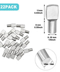 22 Pack Heavy Duty Nickel Plated Shelf Support Pegs For Home Storage, 1/4 Inch Spoon Style Cabinet Pin Holders Made From Tough Zinc Alloy In Sleek Silver Finish displayed with dimensions.