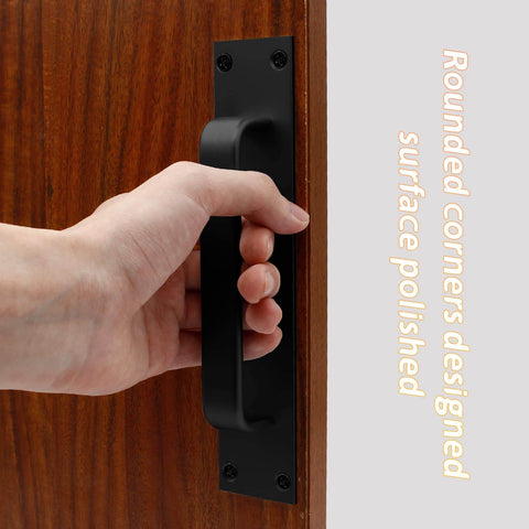 Sliding Barn Door Handle Set Black 2 Pack Aluminum Alloy 7.9 Inch Long Door Pulls With Plate 7.1 Inch Center To Center Mount