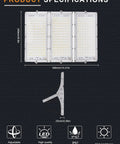 Product specifications of 20 Pack Heavy Duty 300W Led Flood Lights Outdoor with dimensions 366mm by 249mm, adjustable bracket.