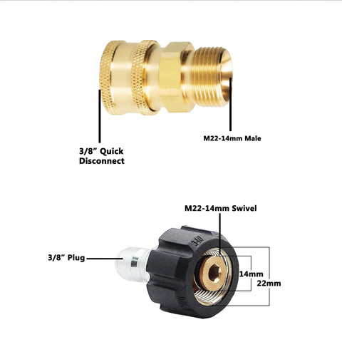 LIULO TOOL 4-pack pressure washer quick-connect kit: brass M22-14mm to 3/8 in adapters and black plug with swivel