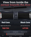 Pair Of 2 Inch Garage Door Torsion Spring Set With Non Slip Winding Bars And Center Bearing Black Coated 0.250x2x30 Replacement And DIY Install Kit For Up To 16,000 Cycles, diagram showing red and black cone ends