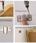 Heavy Duty Stainless Steel French Cleat Hanging Rack installation steps with flush interlocking brackets close-up.
