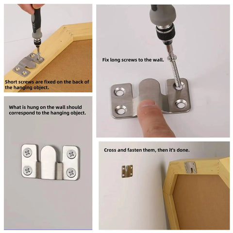 Heavy Duty Stainless Steel French Cleat Hanging Rack installation steps with flush interlocking brackets close-up.