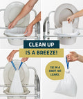 Premium Quality No Sweat Commode Liners Ultra Absorbent Jasmine Scent Bags in bathroom setup demonstrating easy tie-off.