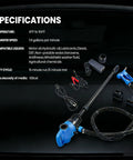 Badass Heavy Duty Electric Drum Pump For Fifty Five Gallon Barrels Runs Smooth On 120V AC Or 12V DC With Two Inch Bung Adapter Five GPM Flow showing specifications and design details.