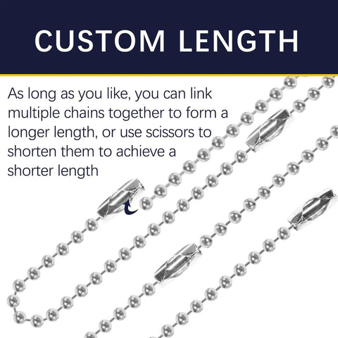 Bulk 500 Pieces Ball Chain Keychains, 3.9 Inch Beaded Dog Tag Chains, Silver Nickel Plated Key Chain Links, Connector Chains For Keychains, 2.4mm Bead Size, custom length shown