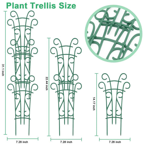 Stackable Plant Trellis For Potted Plants 12 Pack Indoor Outdoor Climbing Support With Garden Wire, multiple sizes shown